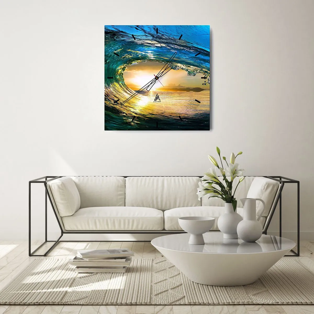 Wanduhr - Glasuhr - In einem smaragd-goldenen Kristall - 40x40 cm