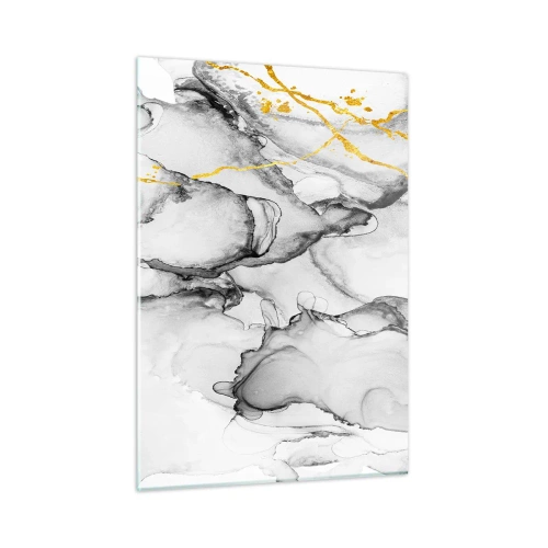 Glasbild - Bild auf glas - Abstrakte Schwarz-Weiß-Komposition mit goldenem Akzent - 50x70cm - Komposition mit Goldmotiv - Moderne Wanddekoration für Wohnzimmer und Schlafzimmer ARTTOR