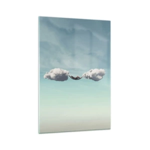 Glasbild - Bild auf glas - Eine Person entspannt in einer Hängematte in den Wolken - 70x100cm - Die Behaglichkeit des Augenblicks - Moderne Wanddekoration für Wohnzimmer und Schlafzimmer ARTTOR