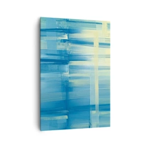 Bild auf Leinwand - Leinwandbild - Ein abstraktes Gemälde in Türkis- und Blautönen mit geometrischen Pinselstrichen. - 70x100cm - Komposition in Türkis - Moderne Wanddekoration für Wohnzimmer und Schlafzimmer ARTTOR