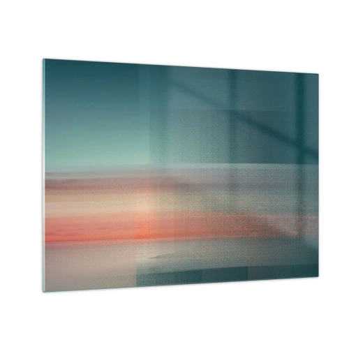 Glasbild - Bild auf glas - Eine pastellfarbene Abstraktion, die an Lichtwellen bei Sonnenuntergang erinnert. - 70x50cm - Abstraktion: Lichtwellen - Moderne Wanddekoration für Wohnzimmer und Schlafzimmer ARTTOR