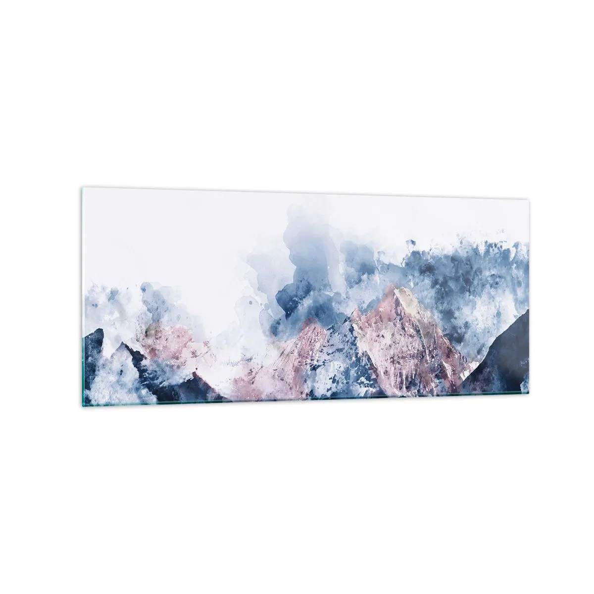 Glasbild - Bild auf glas - Aquarell Berge in Pastelltönen auf weißem Hintergrund - 120x50cm - Das sind die Spitzen! - Moderne Wanddekoration für Wohnzimmer und Schlafzimmer ARTTOR