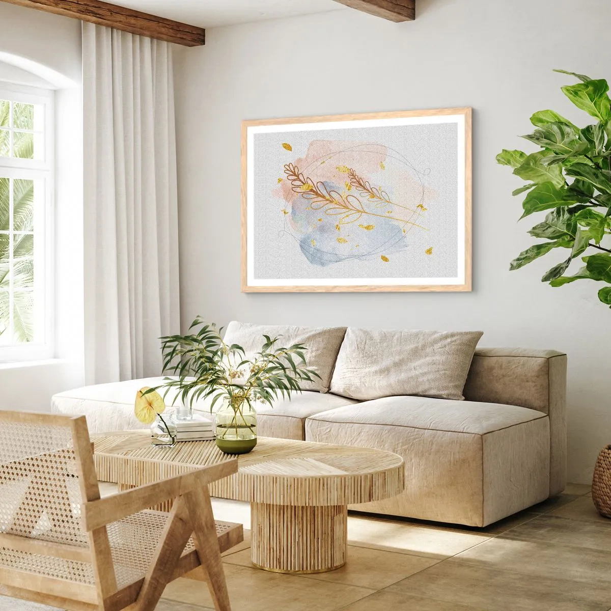 Poster in einem Rahmen aus heller Eiche - Goldenr Hauch - 70x50 cm