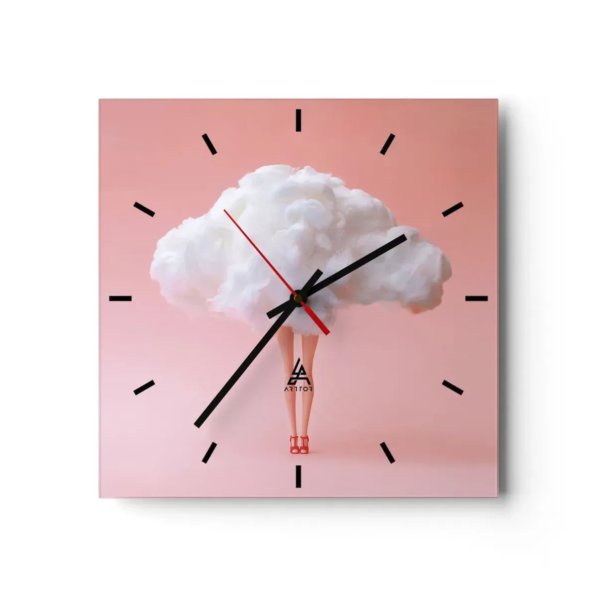 Wanduhr - Glasuhr - Beine in einer Wolke auf rosa Hintergrund - 30x30cm - Süßes Versprechen - Moderne Wanddekoration für Wohnzimmer und Schlafzimmer ARTTOR