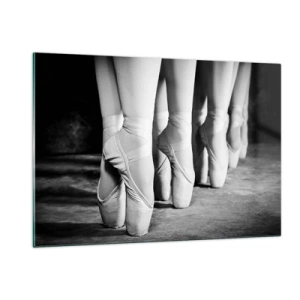 Glasbild - Bild auf glas - Ballerinas auf Spitze in schwarz-weißer Umgebung - 120x80cm - Gemeinsam, leicht - Moderne Wanddekoration für Wohnzimmer und Schlafzimmer ARTTOR