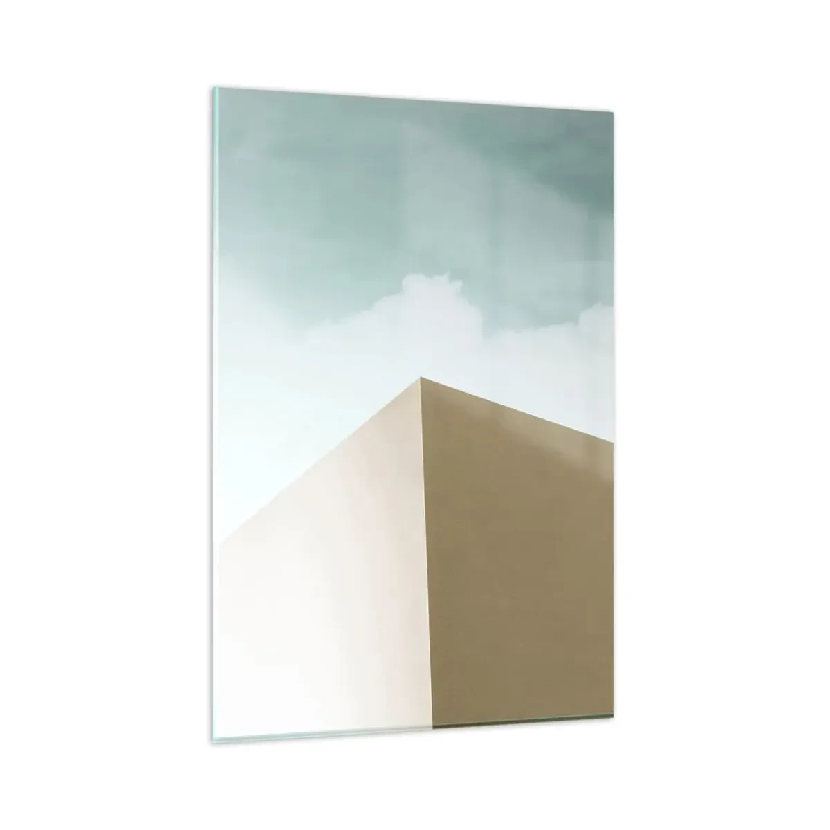 Glasbild - Bild auf glas - Minimalistische Architektur mit pastellfarbenen Blöcken und Himmel - 80x120cm - Geometrie des sonnigen Sommers - Moderne Wanddekoration für Wohnzimmer und Schlafzimmer ARTTOR
