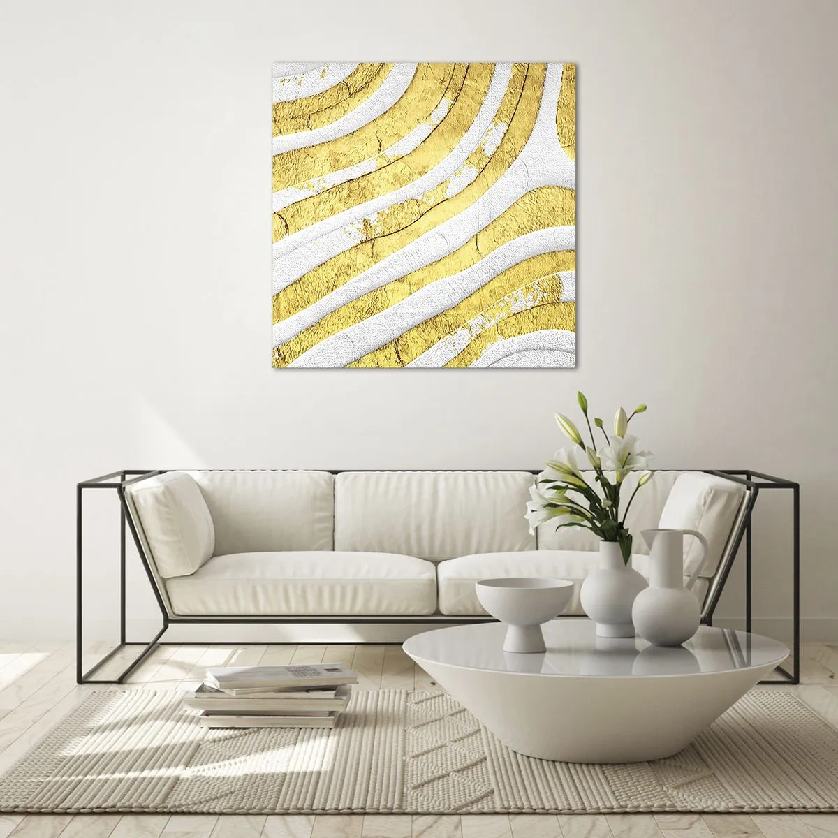 Glasbild - Bild auf glas - Komposition in Weiß und Gold - 30x30 cm