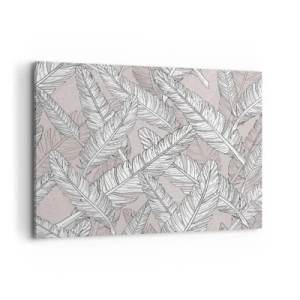 Bild auf Leinwand - Leinwandbild - Schwarz-weißes Muster mit Bananenblättern auf hellem Hintergrund - 120x80cm - Ein Federwirbel - Moderne Wanddekoration für Wohnzimmer und Schlafzimmer ARTTOR