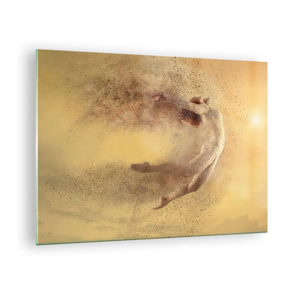Glasbild - Bild auf glas - Eine Tänzerin in einer dynamischen Komposition vor goldenem Hintergrund - 70x50cm - In tanzender Ekstase - Moderne Wanddekoration für Wohnzimmer und Schlafzimmer ARTTOR