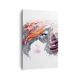 Bild auf Leinwand - Leinwandbild - Künstlerisches Frauenporträt mit Details und rotem Akzent - 80x120cm - Bei ihr ist jeden Tag Feiertag - Moderne Wanddekoration für Wohnzimmer und Schlafzimmer ARTTOR