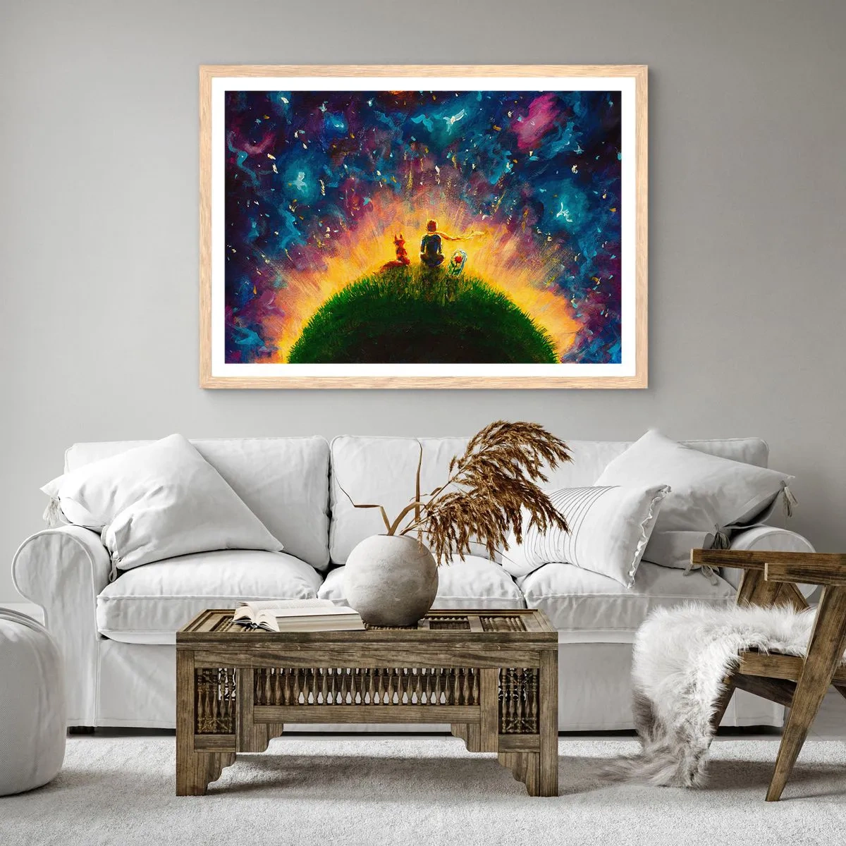 Poster in einem Rahmen aus heller Eiche - Liebe und Freundschaft - die ganze Welt - 100x70 cm