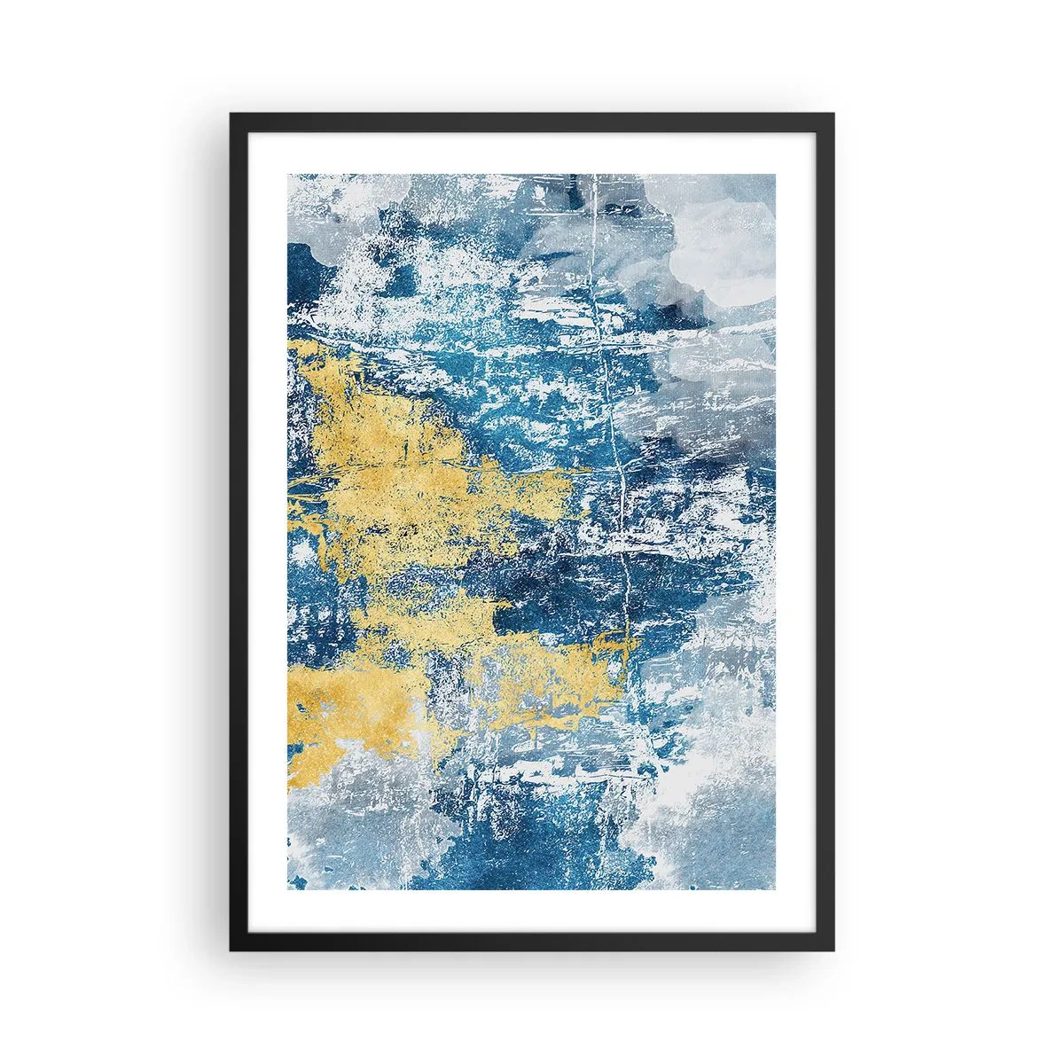 Poster in einem schwarzem Rahmen - Abstrakte Komposition aus Blau und Gold in der Textur - 50x70cm - Abstraktion voller Wetter - Moderne Wanddekoration für Wohnzimmer und Schlafzimmer ARTTOR
