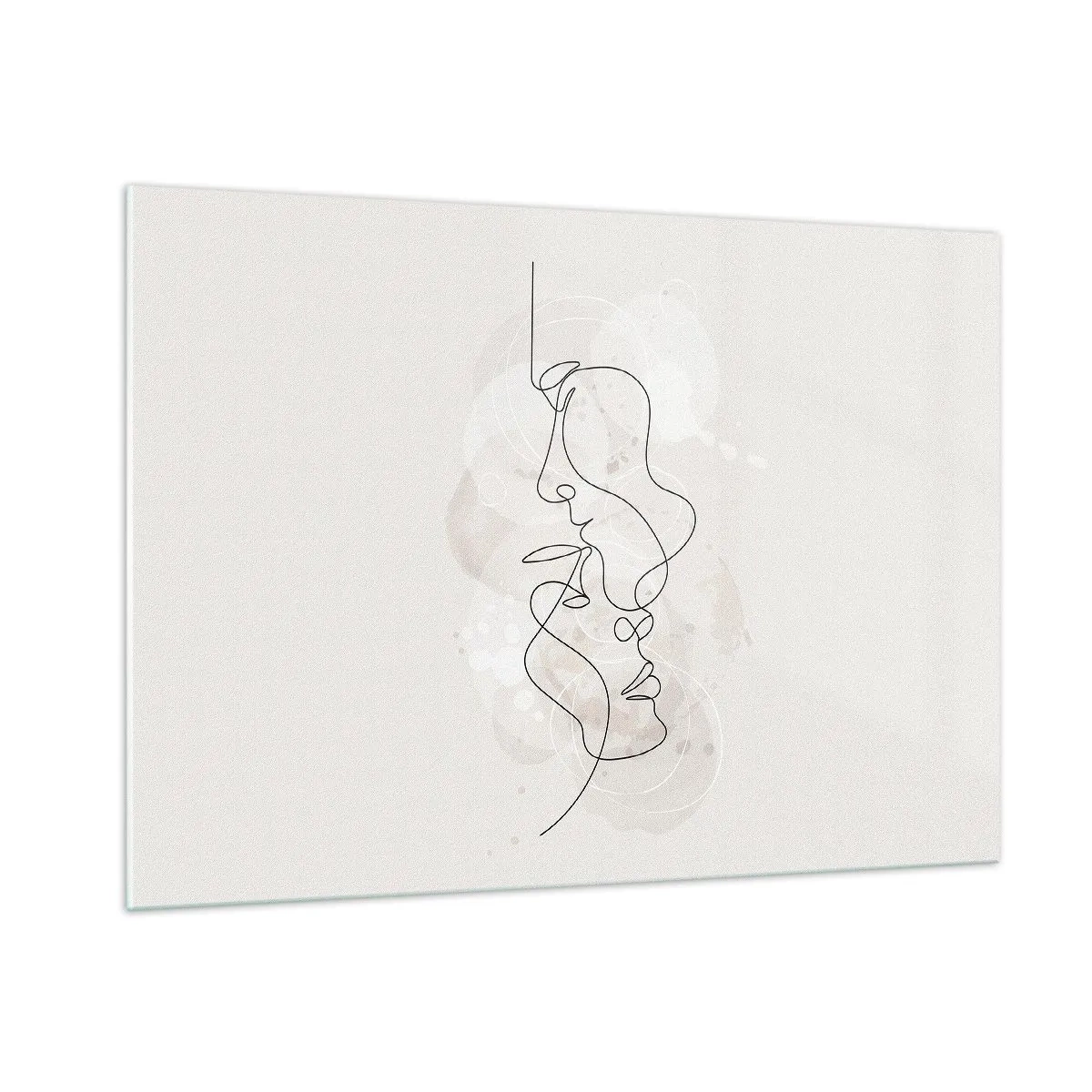 Glasbild - Bild auf glas - Eine minimalistische Zeichnung der Gesichter zweier Menschen in einer subtilen, sinnlichen Umarmung. - 100x70cm - Verstrickt in eine Umarmung - Moderne Wanddekoration für Wohnzimmer und Schlafzimmer ARTTOR
