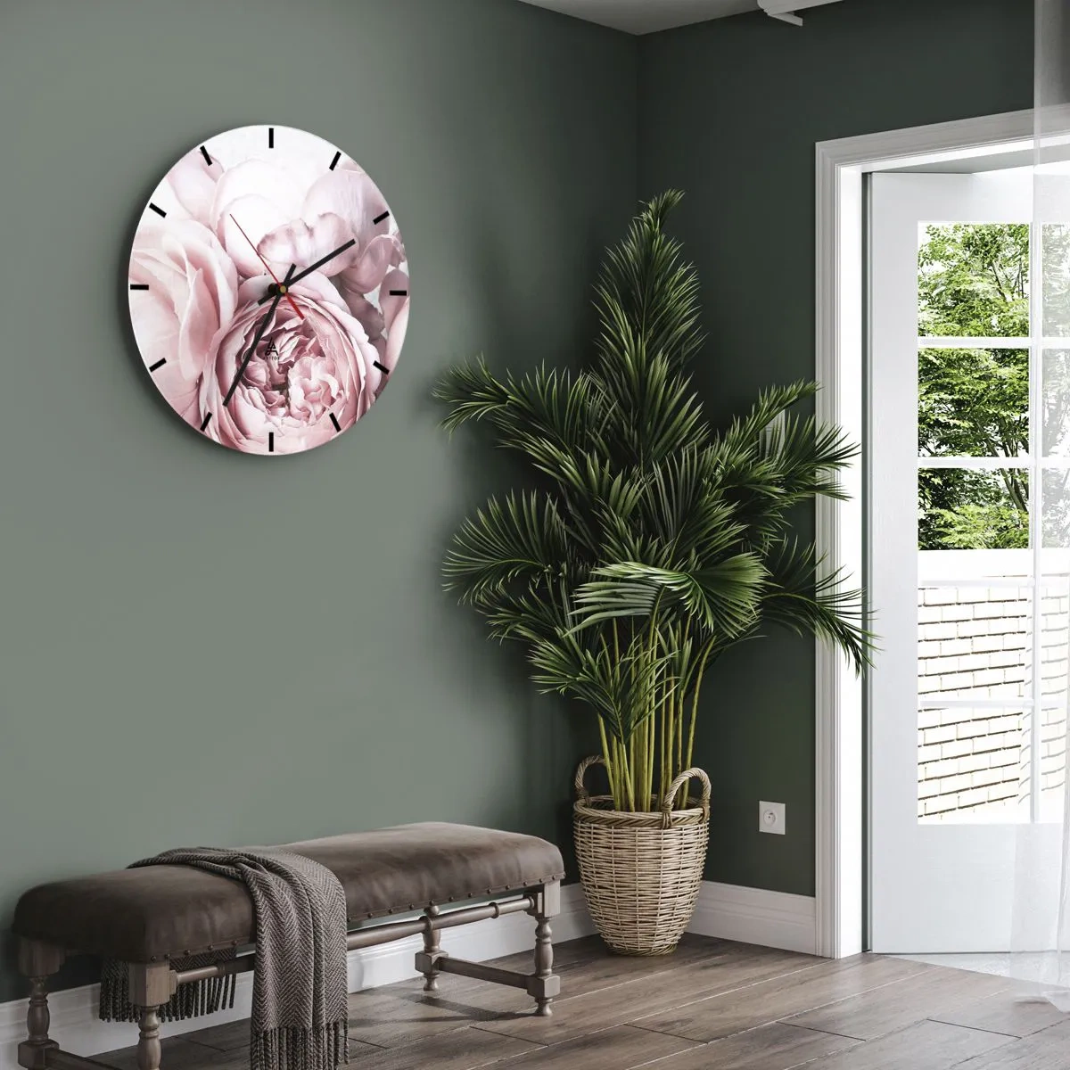 Wanduhr - Glasuhr - Zarte rosa Pfingstrosen in Nahaufnahme - 30x30cm - Für Romantiker - Moderne Wanddekoration für Wohnzimmer, Küche und Schlafzimmer ARTTOR