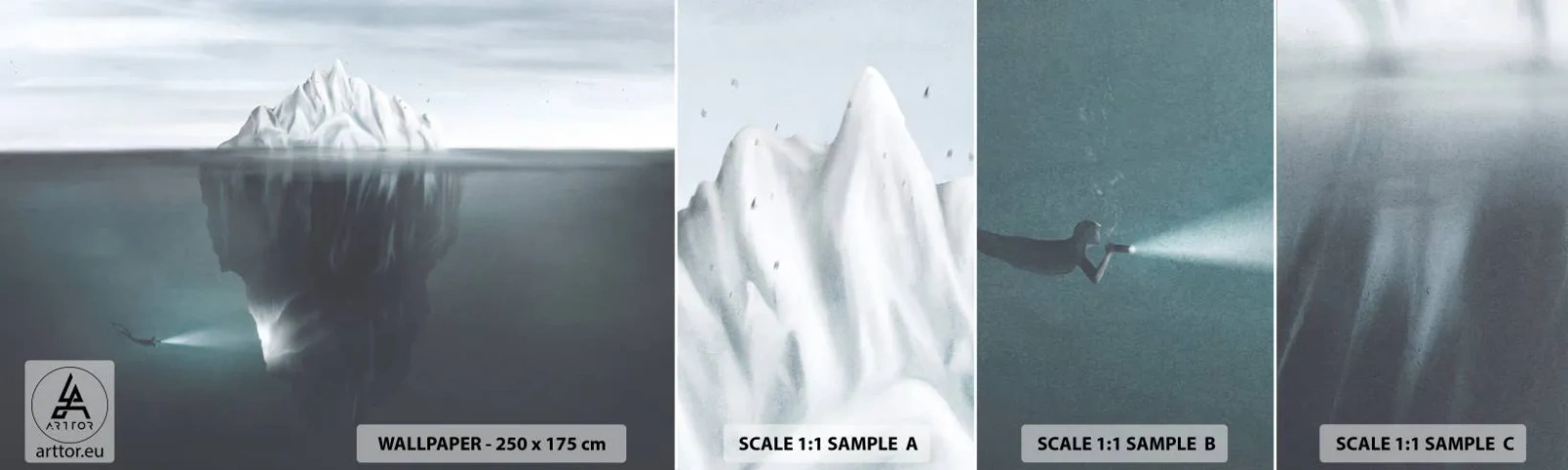 Fototapetenmuster Standard Eco - Unterwassergeheimnis - Eisberg, Gletscher, Taucher - 100x30 cm