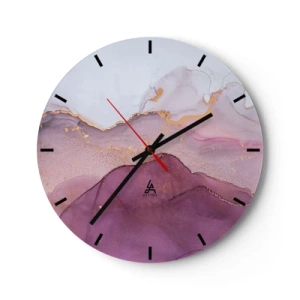 Wanduhr - Glasuhr - Abstrakte Wellen in Flieder-, Violett- und Goldtönen - 30x30cm - Violett und lila Wellen - Moderne Wanddekoration für Wohnzimmer, Küche und Schlafzimmer ARTTOR