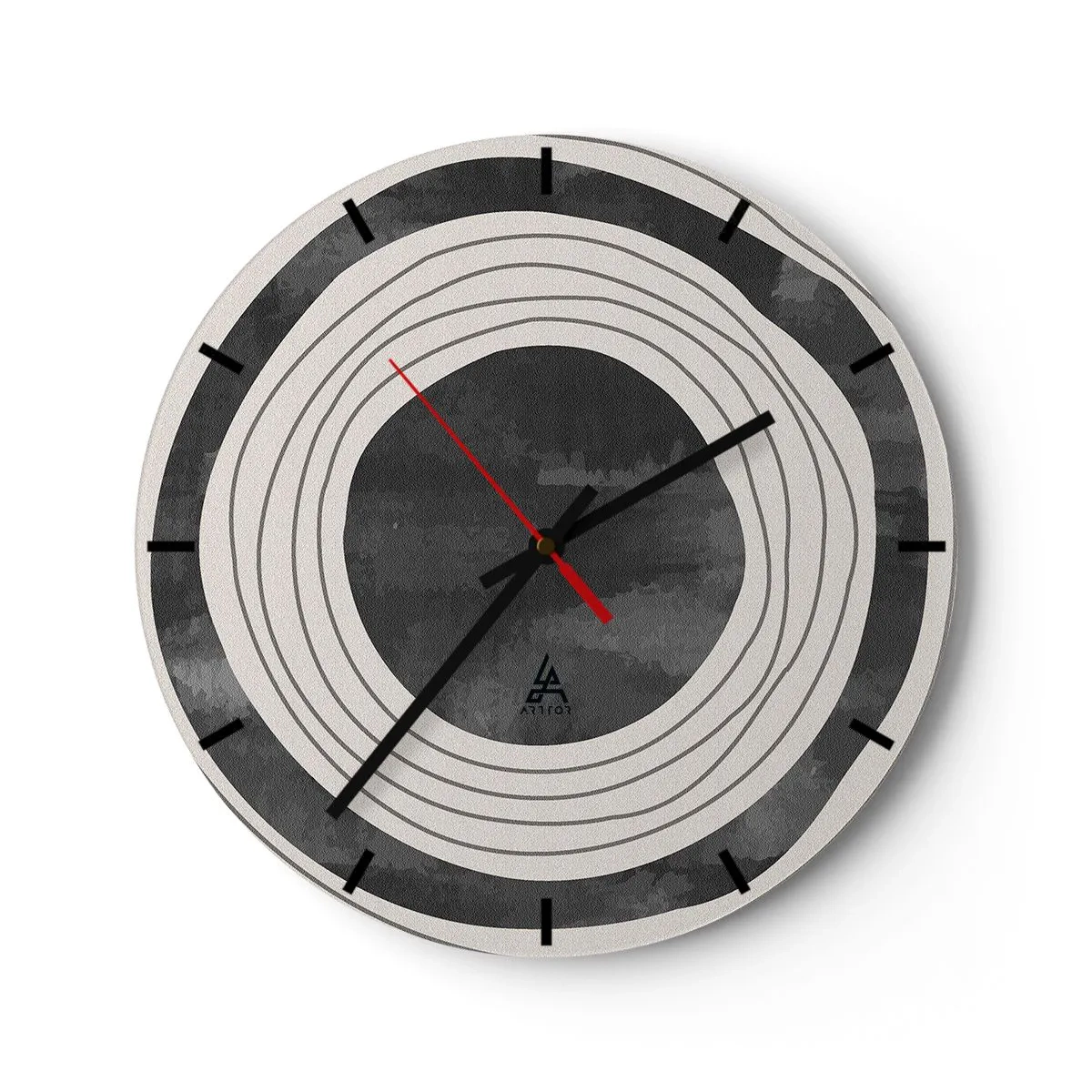 Wanduhr - Glasuhr - Konzentrische Kreise in Grau- und Schwarztönen - 30x30cm - Auf den Punkt gebracht - Moderne Wanddekoration für Wohnzimmer, Küche und Schlafzimmer ARTTOR