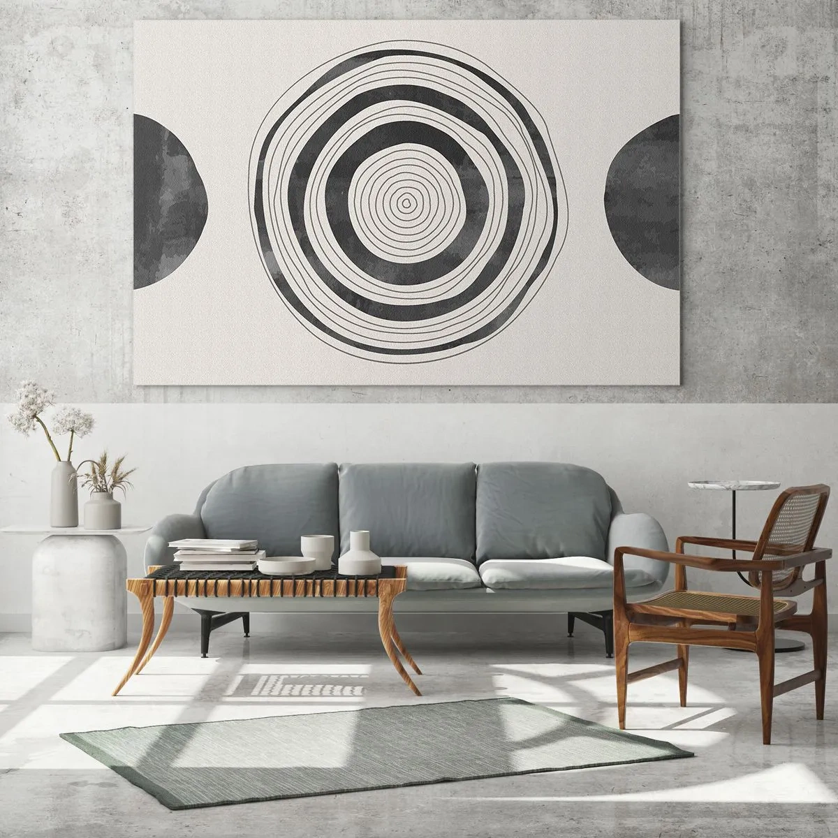 Glasbild - Bild auf glas - Schwarz-weißes abstraktes Muster mit konzentrischen Kreisen - 120x80cm - Wichtig ist, was dazwischen liegt - Moderne Wanddekoration für Wohnzimmer und Schlafzimmer ARTTOR