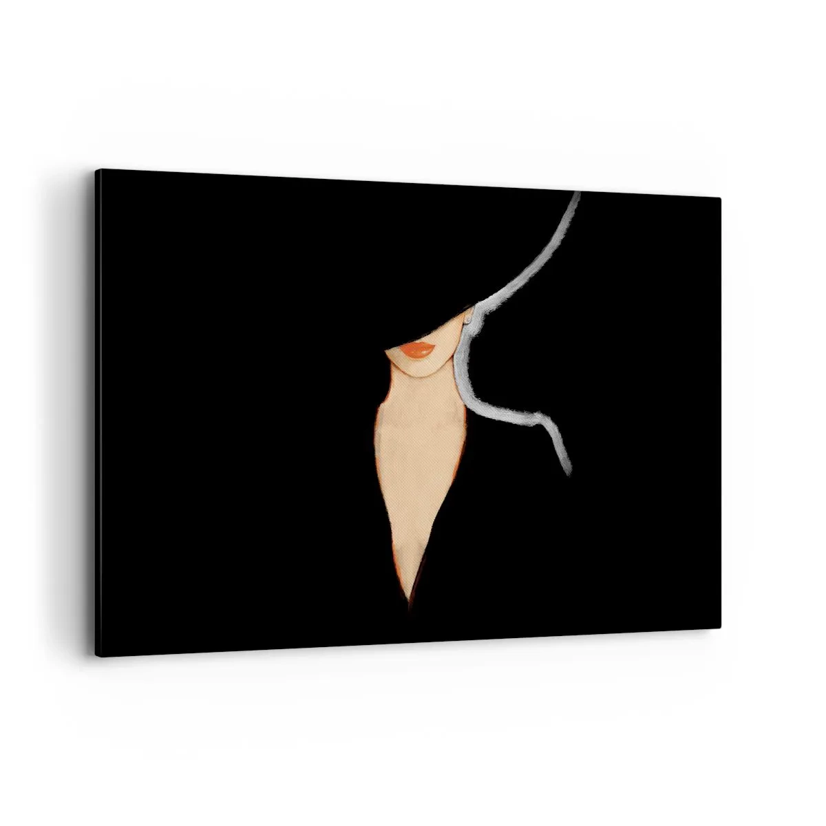Bild auf Leinwand - Leinwandbild - Silhouette einer Frau mit Hut auf schwarzem Hintergrund - 100x70cm - Eleganz und Stil - Moderne Wanddekoration für Wohnzimmer und Schlafzimmer ARTTOR
