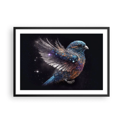 Poster in einem schwarzem Rahmen - Ein Spatz im Space-Age-Stil mit Diamantglanz - 70x50cm - Diamantsperling - Moderne Wanddekoration für Wohnzimmer und Schlafzimmer ARTTOR