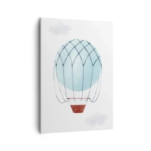 Bild auf Leinwand - Leinwandbild - Ein handbemalter Ballon vor dem Hintergrund zarter Wolken. - 50x70cm - Ganz in den Wolken - Moderne Wanddekoration für Wohnzimmer und Schlafzimmer ARTTOR
