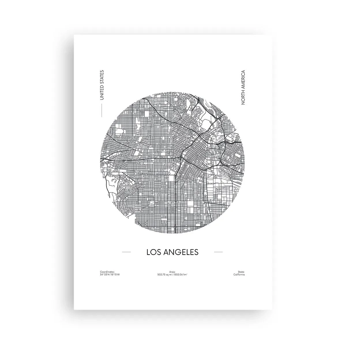 Poster - Eine minimalistische Karte von Los Angeles in Schwarzweiß. - 50x70cm - Anatomie von Los Angeles - Moderne Wanddekoration für Wohnzimmer und Schlafzimmer ARTTOR
