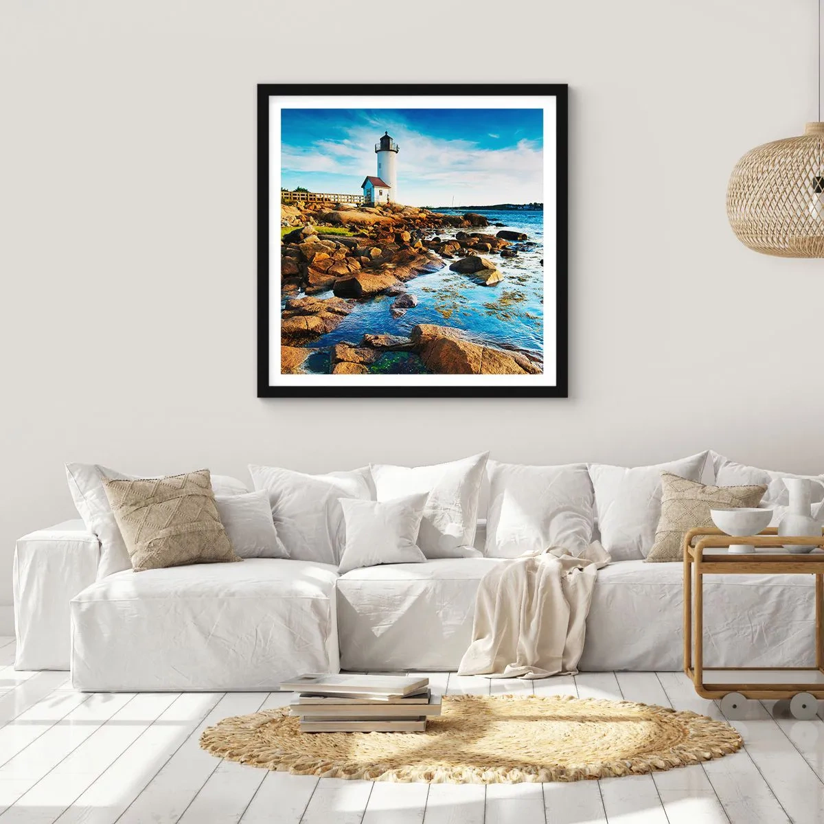 Poster in einem schwarzem Rahmen - Komm glücklich zurück, ich warte - 50x50 cm