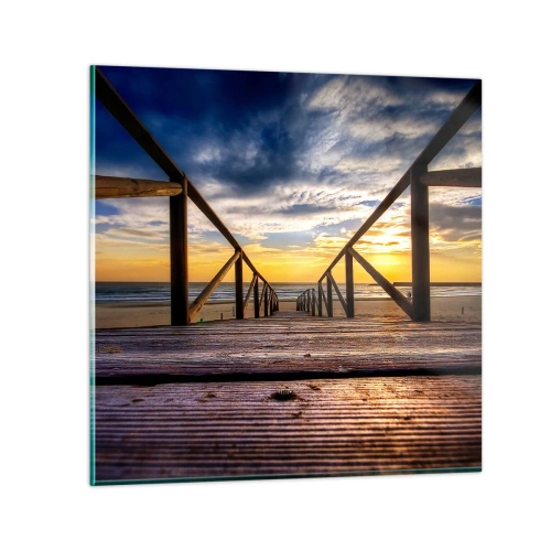 Glasbild - Bild auf glas - Direkt zum ruhigen Strand bei Sonnenuntergang - 50x50 cm