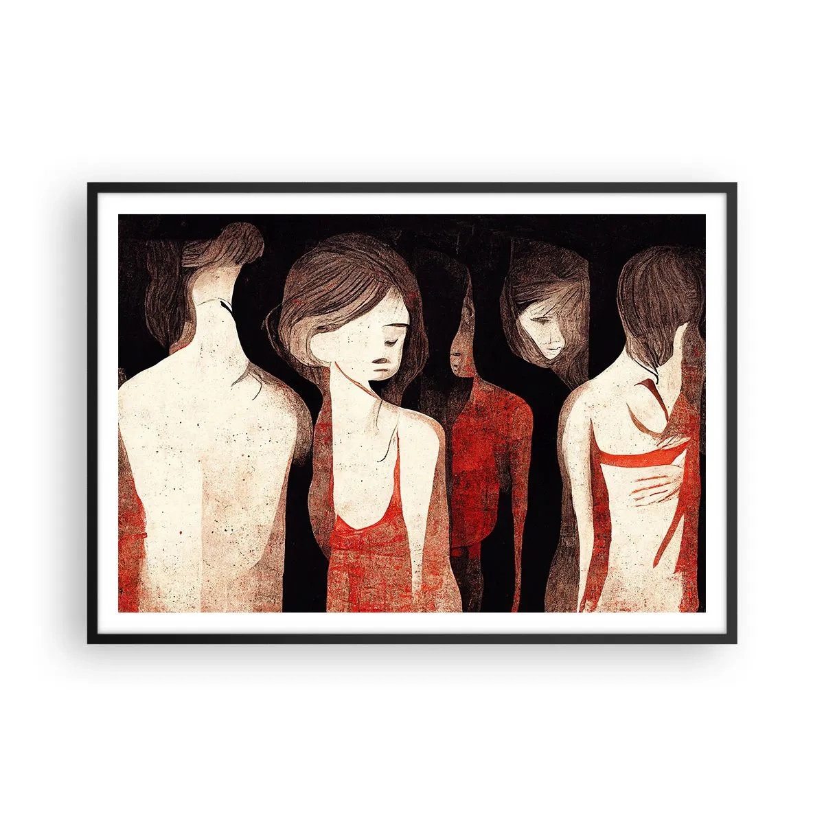 Poster in einem schwarzem Rahmen - Künstlerische Figuren in einer abstrakten Komposition - 100x70cm - Madonnen der Dunkelheit - Moderne Wanddekoration für Wohnzimmer und Schlafzimmer ARTTOR