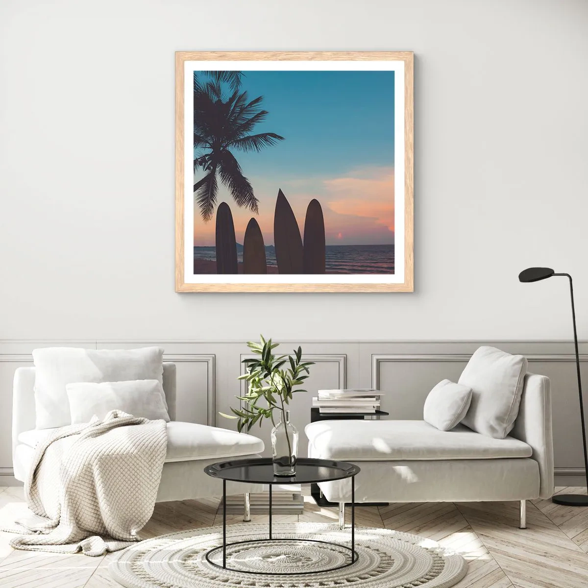 Poster in einem Rahmen aus heller Eiche - Morgen wird es auch lustig - 60x60 cm