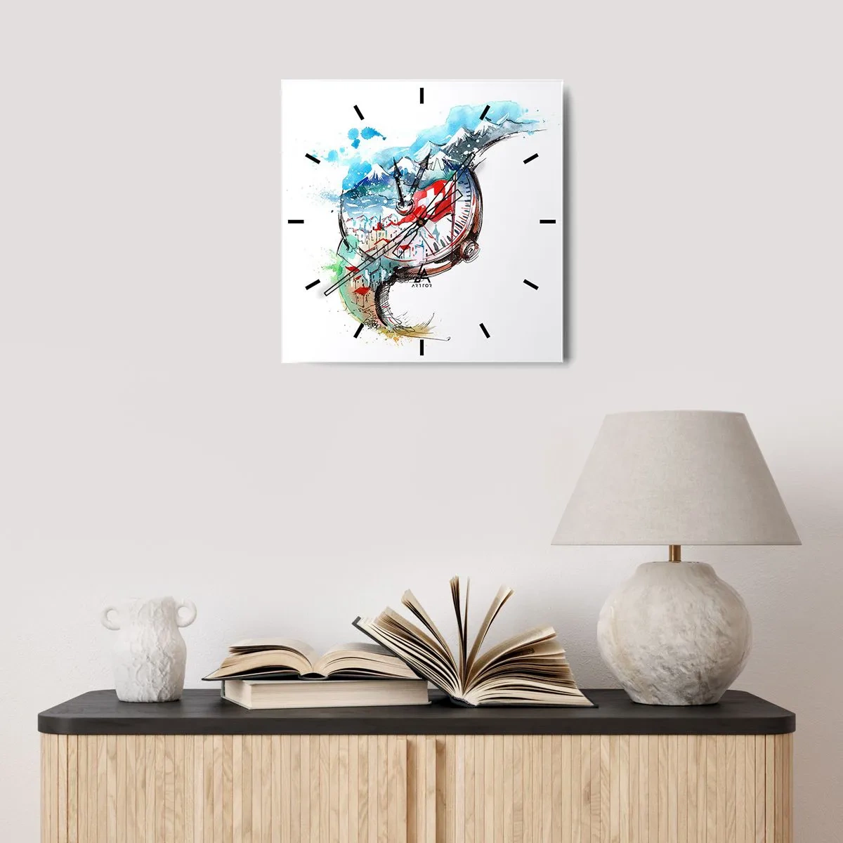 Wanduhr - Glasuhr - Der Geist der Schweiz - 40x40 cm