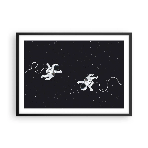 Poster in einem schwarzem Rahmen - Astronauten schweben im Weltraum vor dem Hintergrund der Sterne - 70x50cm - Kosmischer Tanz - Moderne Wanddekoration für Wohnzimmer und Schlafzimmer ARTTOR
