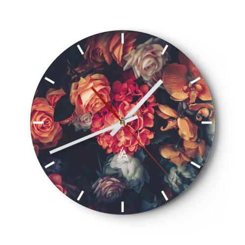 Wanduhr - Glasuhr - Blumenarrangement im Barockstil auf dunklem Hintergrund - 30x30cm - Wie bei den holländischen Meistern - Moderne Wanddekoration für Wohnzimmer, Küche und Schlafzimmer ARTTOR