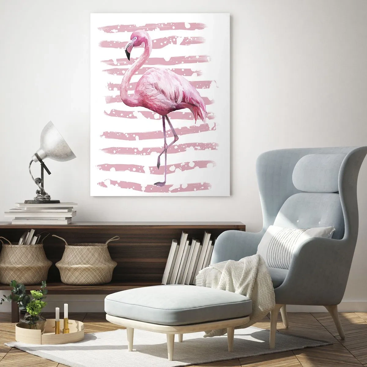 Glasbild - Bild auf glas - Flamingo auf rosa Hintergrund im minimalistischen Stil - 80x120cm - In Würde, aber in Pink - Moderne Wanddekoration für Wohnzimmer und Schlafzimmer ARTTOR