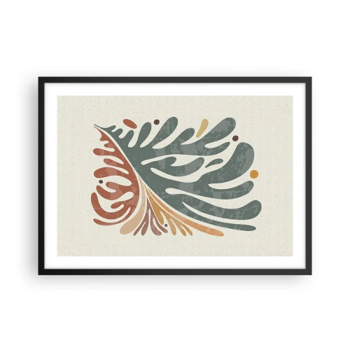 Poster in einem schwarzem Rahmen - Buntes abstraktes Blatt auf hellem Hintergrund - 70x50cm - Mehrfarbiges Blatt - Moderne Wanddekoration für Wohnzimmer und Schlafzimmer ARTTOR