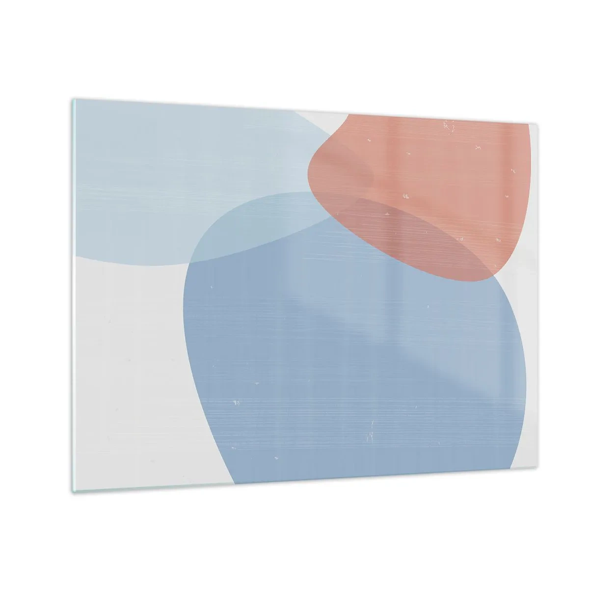 Glasbild - Bild auf glas - Moderne Abstraktion mit blauen und rosa Formen - 70x50cm - Pastellbeziehungen - Moderne Wanddekoration für Wohnzimmer und Schlafzimmer ARTTOR