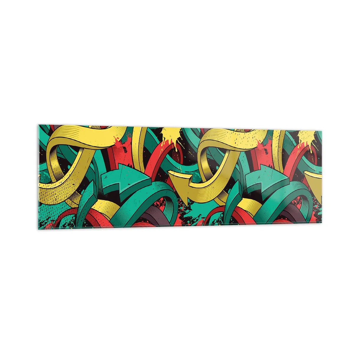 Glasbild - Bild auf glas - Abstrakte Pfeile in leuchtenden Farben schaffen Chaos - 160x50cm - Welcher Weg zum Ziel? - Moderne Wanddekoration für Wohnzimmer und Schlafzimmer ARTTOR