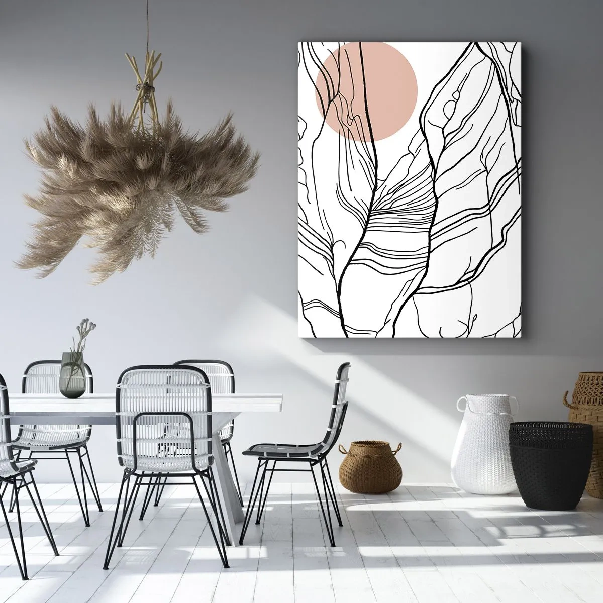 Bild auf Leinwand - Leinwandbild - Minimalistische Linien mit geometrischem Akzent - 50x70cm - In einem Netz aus Zweigen - Moderne Wanddekoration für Wohnzimmer und Schlafzimmer ARTTOR