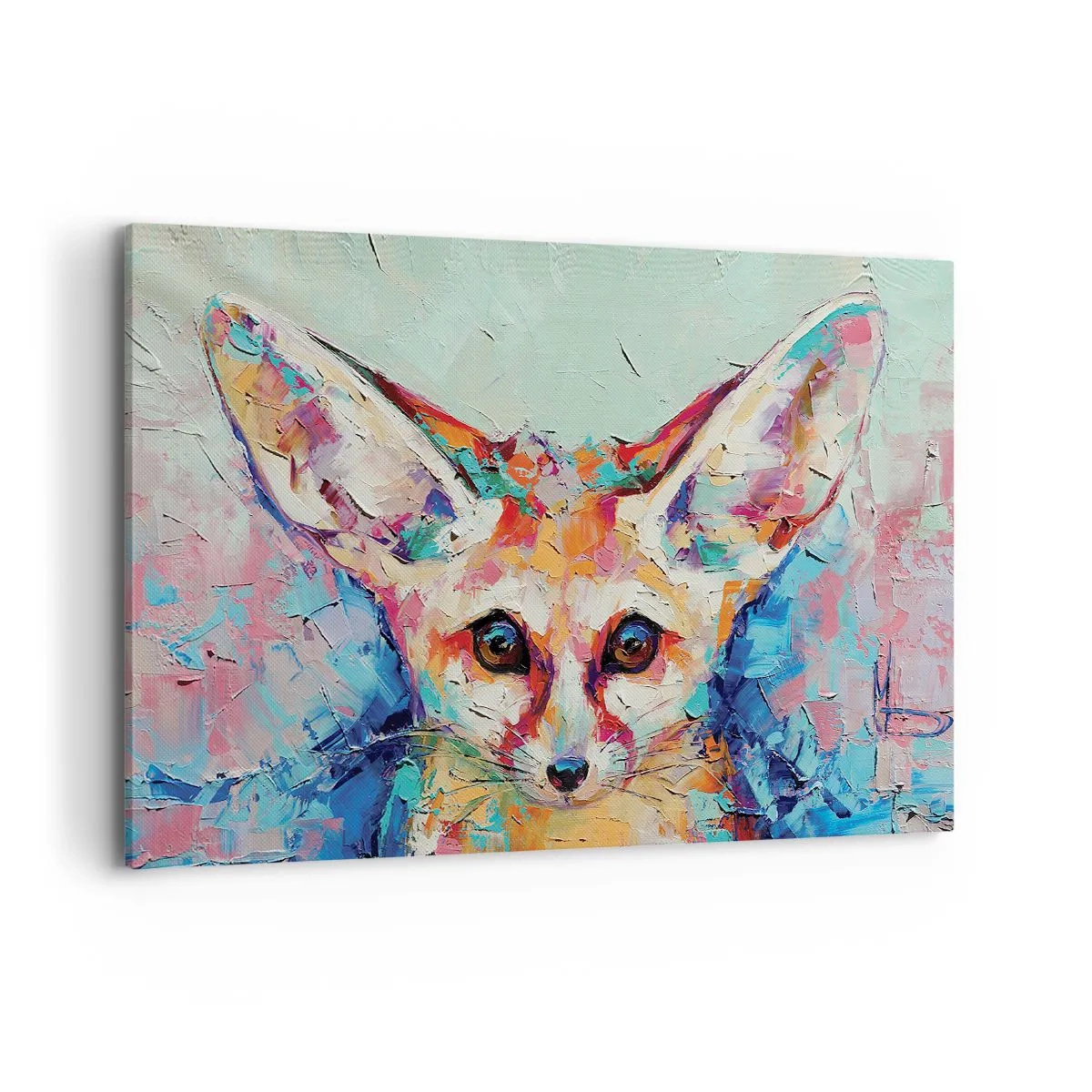 Bild auf Leinwand - Leinwandbild - Ein farbenfrohes Porträt eines Fenneks im Stil der expressiven Malerei. - 100x70cm - Bist du bereit für mich? - Moderne Wanddekoration für Wohnzimmer und Schlafzimmer ARTTOR