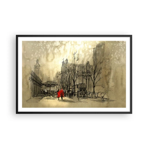 Poster in einem schwarzem Rahmen - Ein Date im Londoner Nebel - 91x61 cm