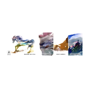 Fototapeten Muster Selbstklebend Deluxe Sticker - Von der Wiese direkt in den Himmel - Pferd, Abstraktion, Landschaft - 100x30 cm