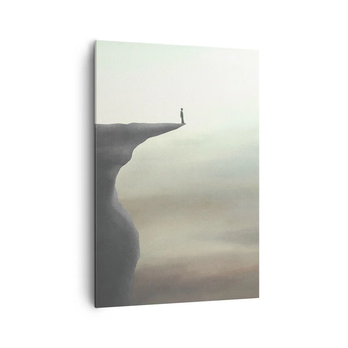 Bild auf Leinwand - Leinwandbild - Silhouette einer Figur am Rand einer Klippe in einer nebligen Landschaft - 70x100cm - Nach oben, natürlich! - Moderne Wanddekoration für Wohnzimmer und Schlafzimmer ARTTOR