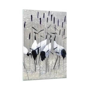 Glasbild - Bild auf glas - Reiher im Gras vor einem friedlichen Hintergrund - 80x120cm - Unter ihren eigenen - Moderne Wanddekoration für Wohnzimmer und Schlafzimmer ARTTOR