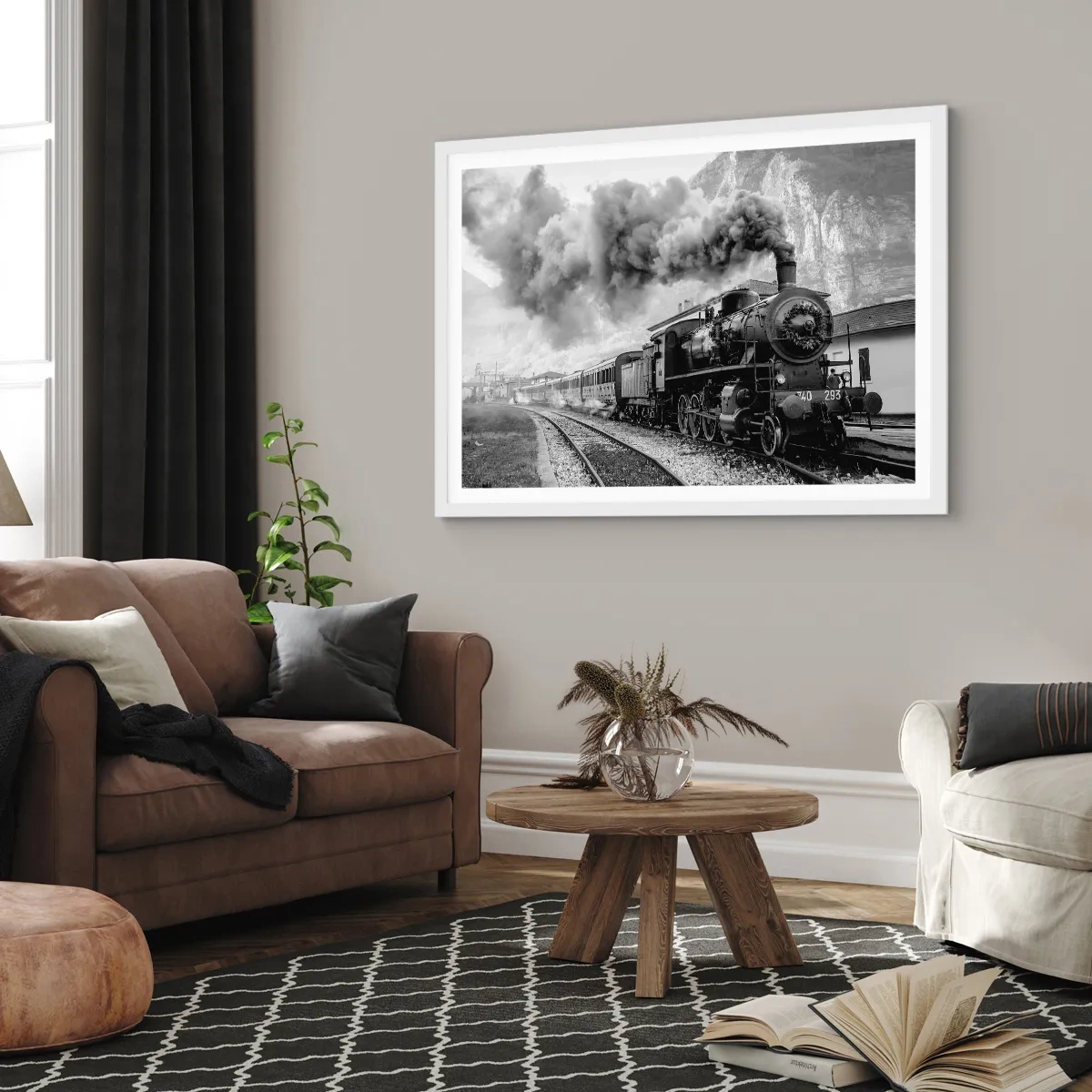 Poster in einem weißen Rahmen - Steht am Bahnhof ... - 50x40 cm