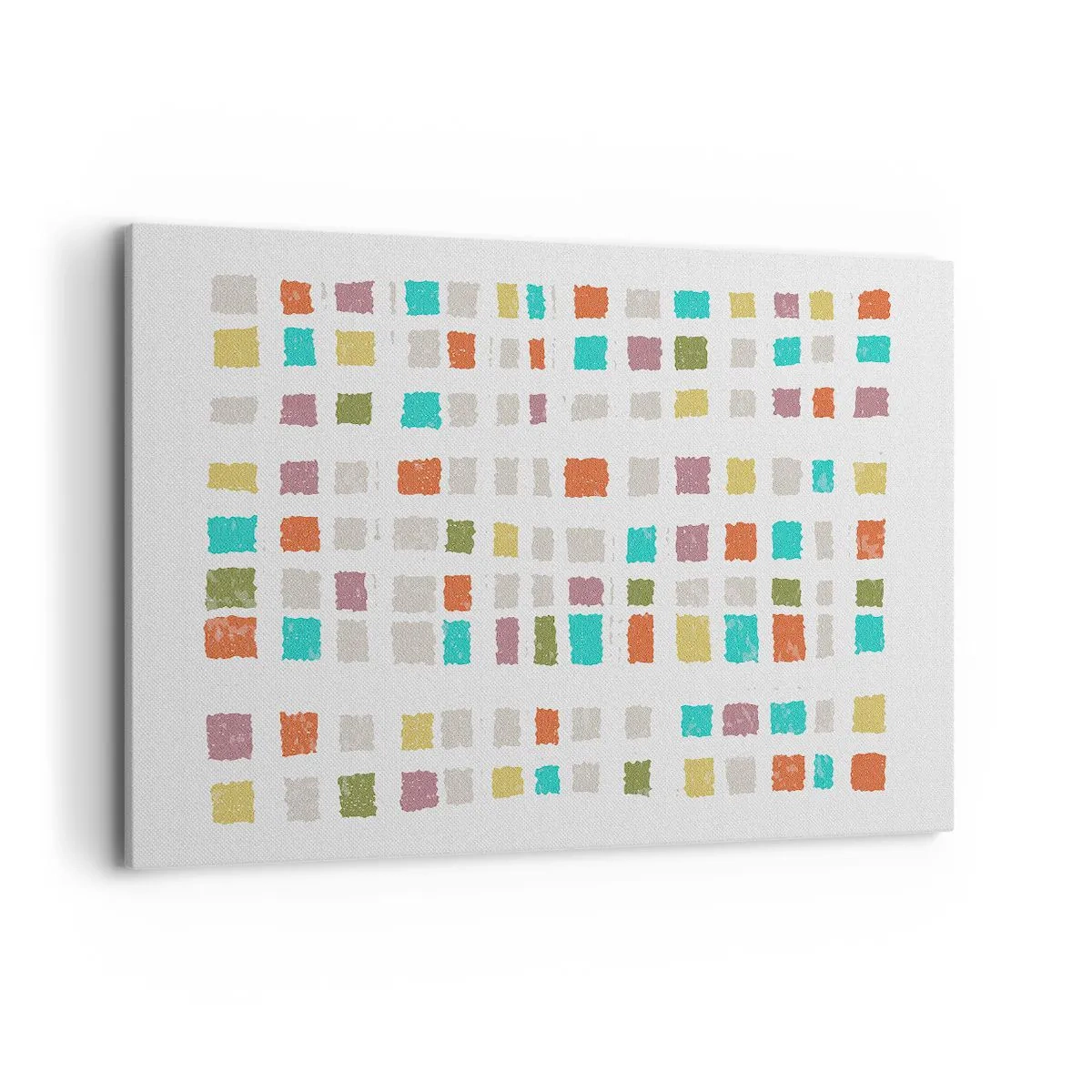 Bild auf Leinwand - Leinwandbild - Bunte Quadrate in minimalistischer Anordnung auf weißem Hintergrund - 120x80cm - Unbekanntes Spiel - Moderne Wanddekoration für Wohnzimmer und Schlafzimmer ARTTOR