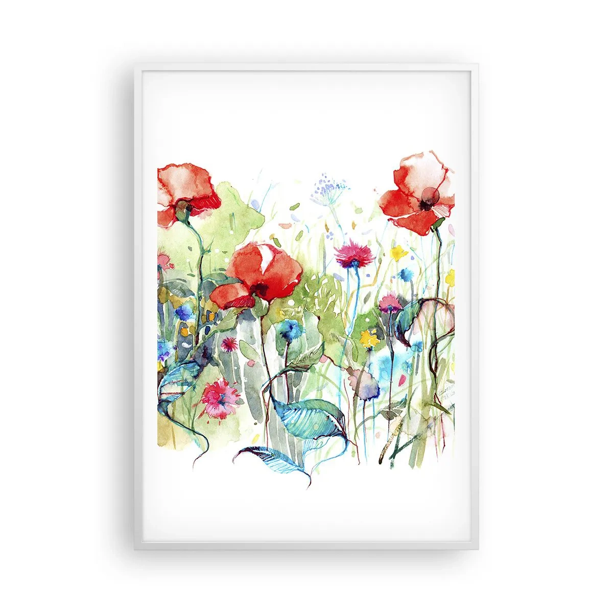 Poster in einem weißen Rahmen - Blühende Maiwiese - 70x100 cm