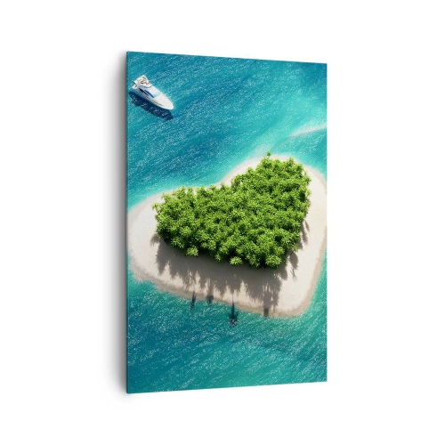 Bild auf Leinwand - Leinwandbild - Eine romantische herzförmige Insel in einem türkisfarbenen Meer - 80x120cm - ich liebe Sommer - Moderne Wanddekoration für Wohnzimmer und Schlafzimmer ARTTOR