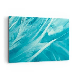 Bild auf Leinwand - Leinwandbild - Zarte türkisfarbene Federn in Nahaufnahme - 100x70cm - In Pulver ertrinken - Moderne Wanddekoration für Wohnzimmer und Schlafzimmer ARTTOR
