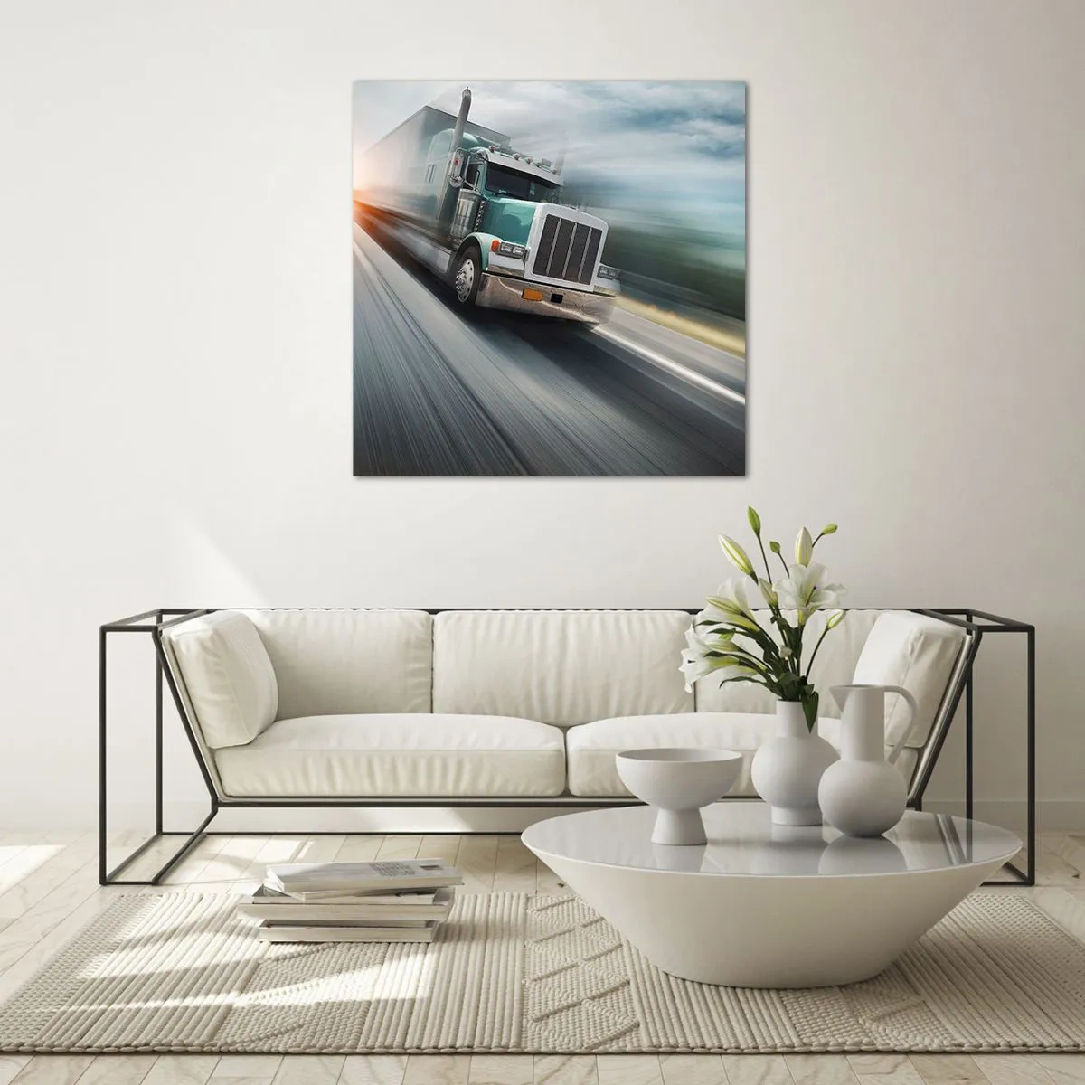 Glasbild - Bild auf glas - Der amerikanische Riese in Eile - 60x60 cm