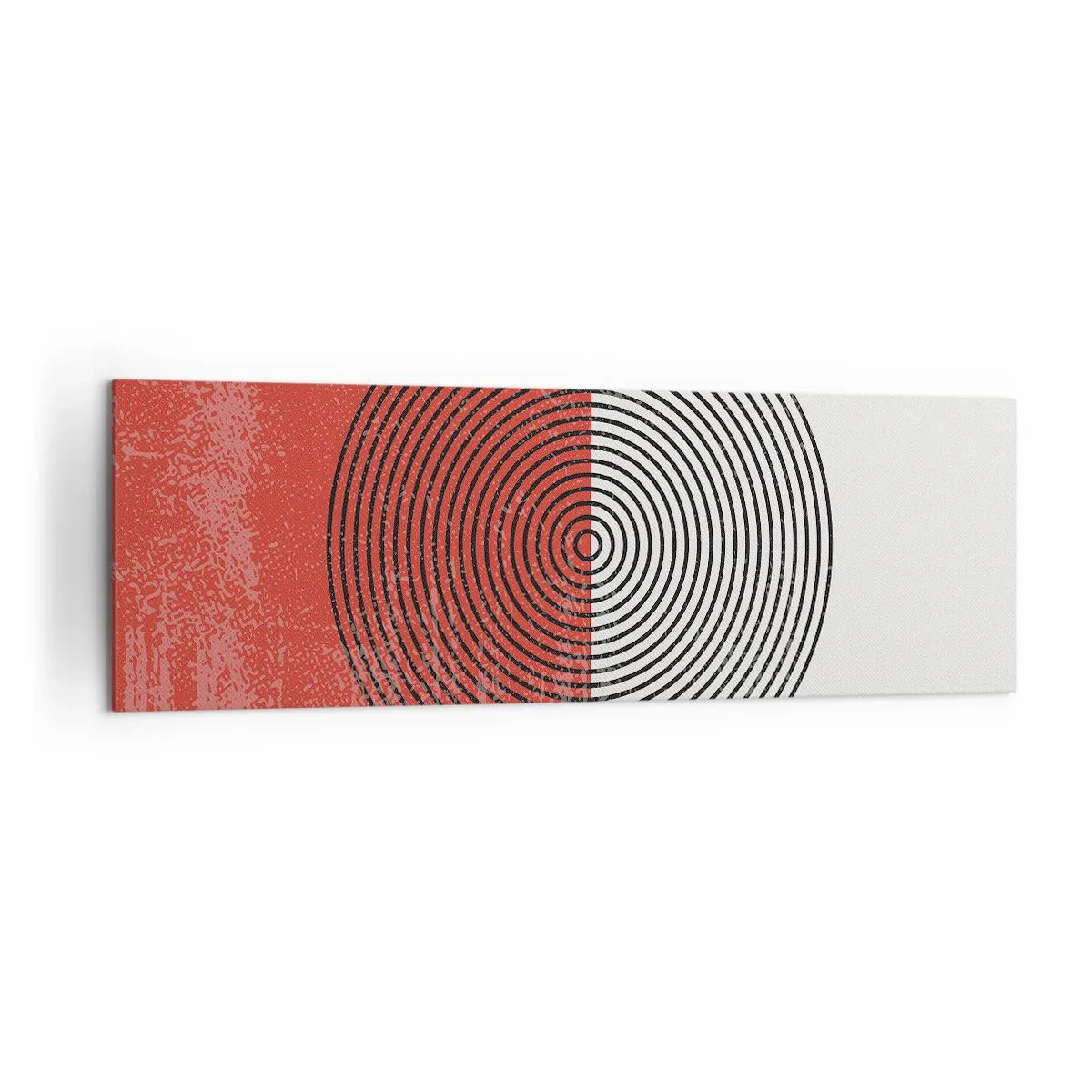 Bild auf Leinwand - Leinwandbild - Geometrisches Muster mit konzentrischen Kreisen auf rot-weißem Hintergrund - 160x50cm - Auf den Punkt gebracht - Moderne Wanddekoration für Wohnzimmer und Schlafzimmer ARTTOR